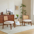Modern Beige Lounge Chair with Woven Backrest, Set of 2