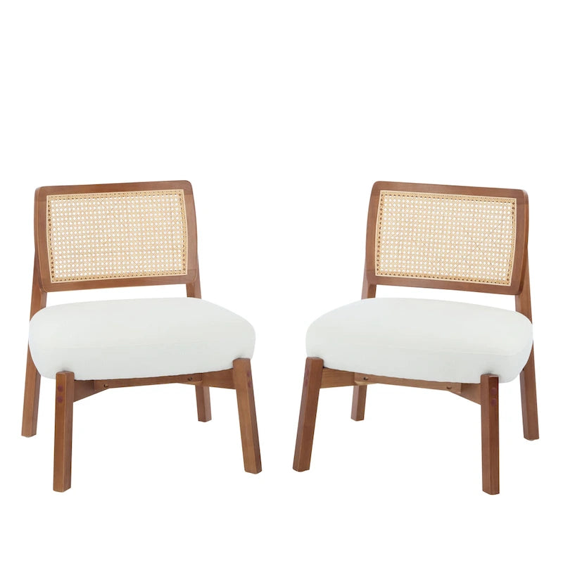 Modern Beige Lounge Chair with Woven Backrest, Set of 2