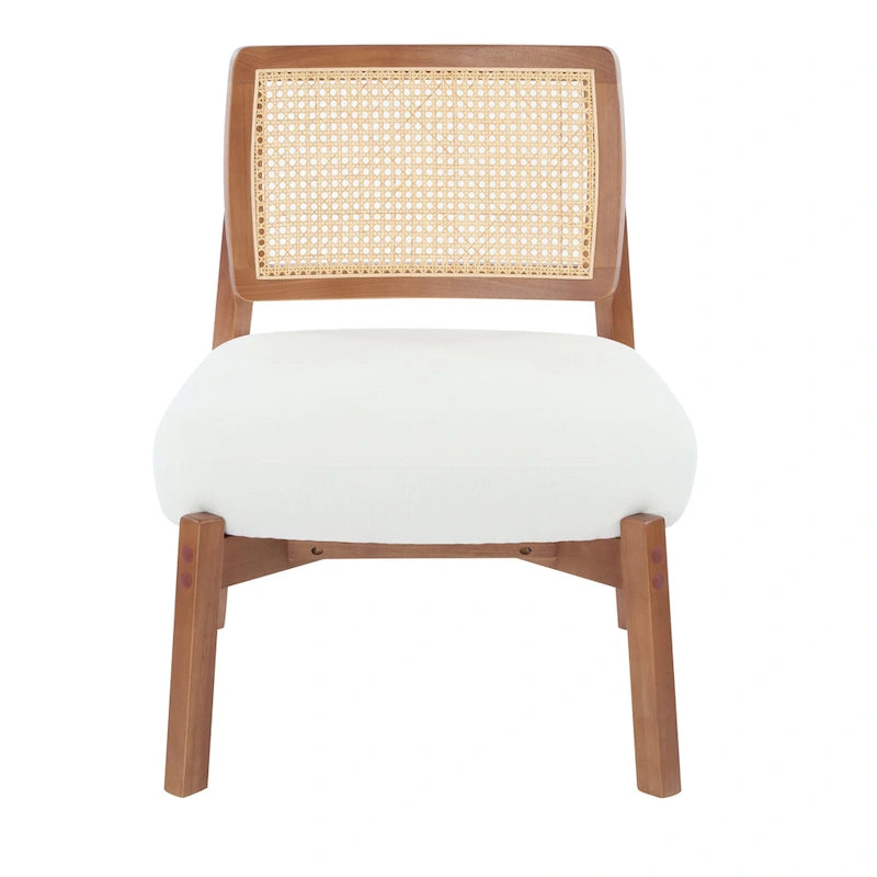 Modern Beige Lounge Chair with Woven Backrest, Set of 2
