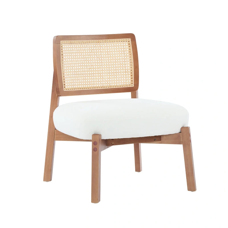 Modern Beige Lounge Chair with Woven Backrest, Set of 2