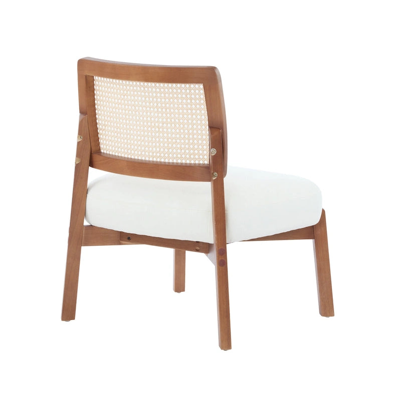 Modern Beige Lounge Chair with Woven Backrest, Set of 2