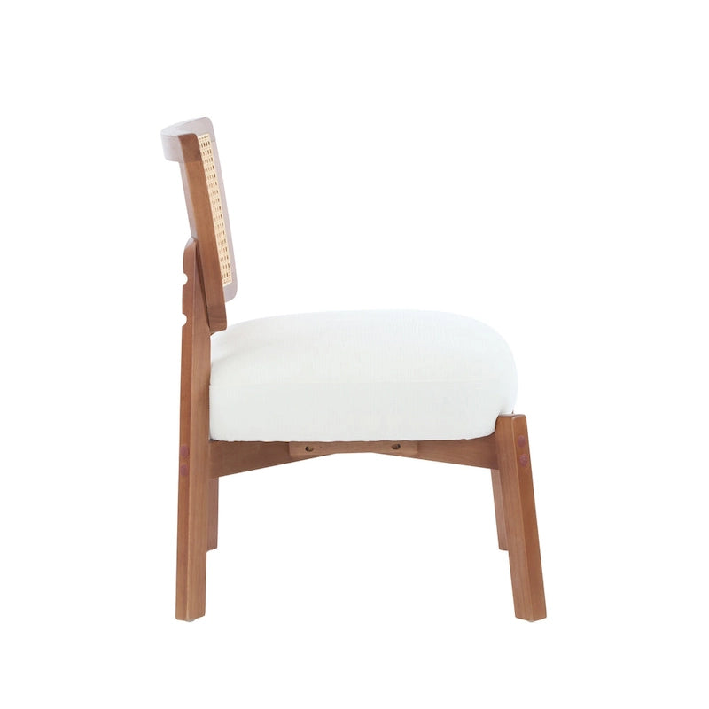 Modern Beige Lounge Chair with Woven Backrest, Set of 2
