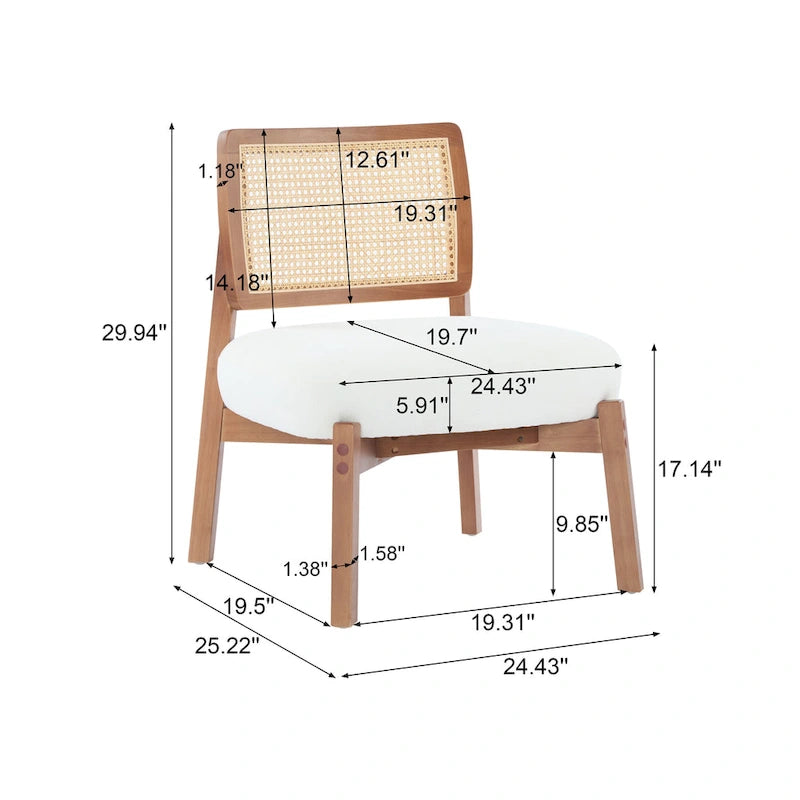 Modern Beige Lounge Chair with Woven Backrest, Set of 2