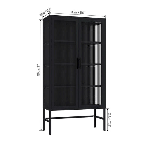61.02H Modern Display Sideboard Buffet with Adjustable Shelves, Anti-Tip Kit, Tempered Glass Doors