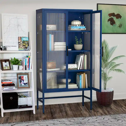 Credenza buffet moderna con vetrina 61.02H, ripiani regolabili, kit antiribaltamento, ante in vetro temperato