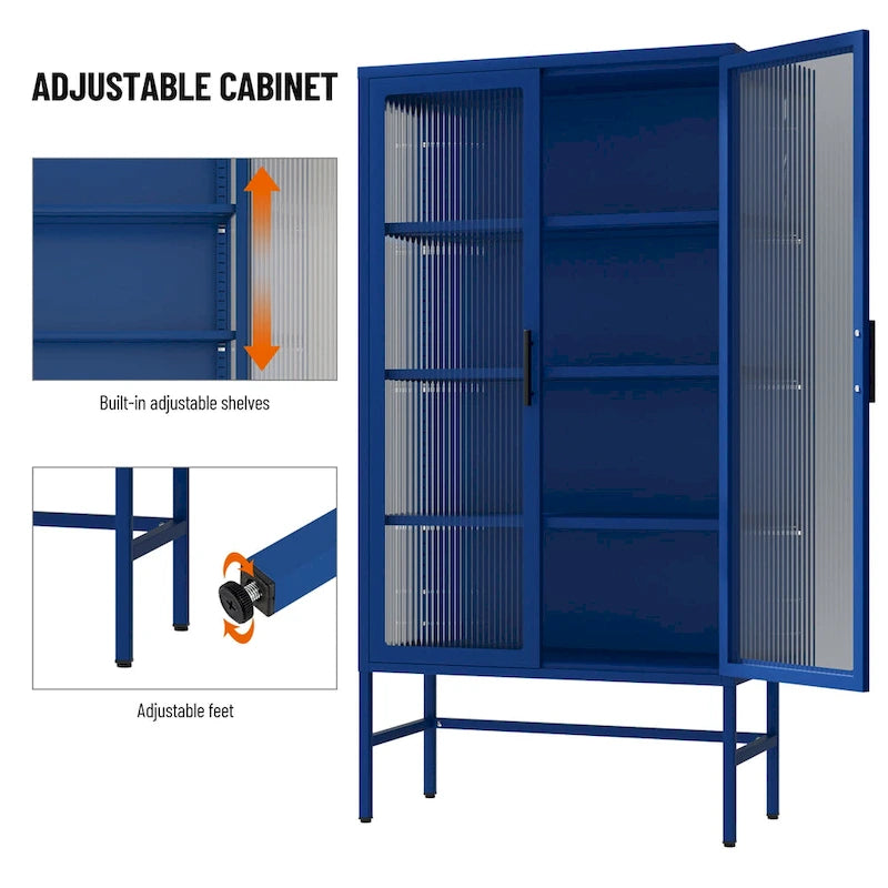 61.02H Modern Display Sideboard Buffet with Adjustable Shelves, Anti-Tip Kit, Tempered Glass Doors