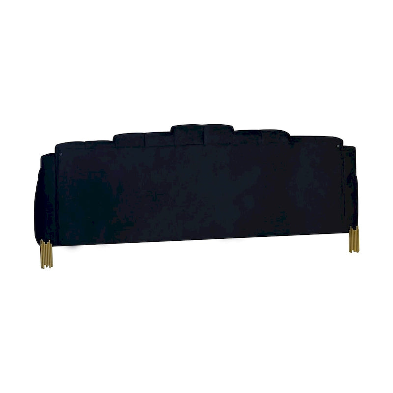 Black Velvet Sofa with Blue LED Lights and Gold Metal Legs, 83"