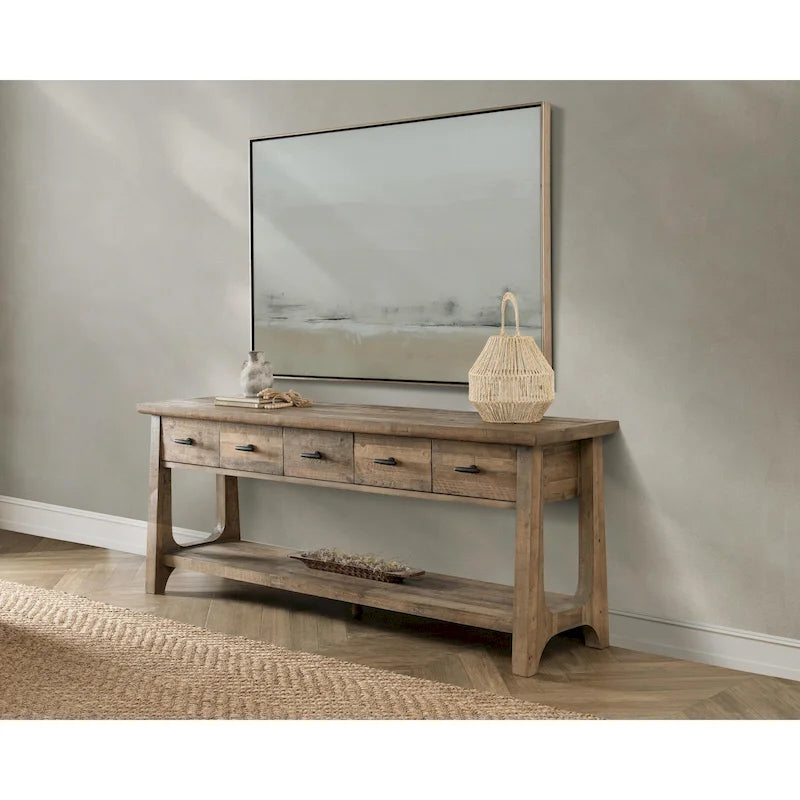 Reclaimed Pine Console Table with Shelf and Drawers