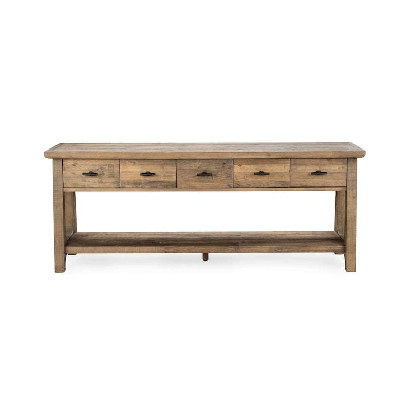 Reclaimed Pine Console Table with Shelf and Drawers