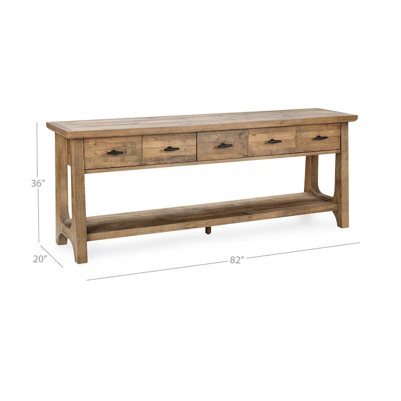 Reclaimed Pine Console Table with Shelf and Drawers