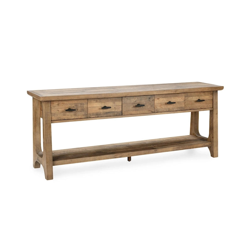 Reclaimed Pine Console Table with Shelf and Drawers