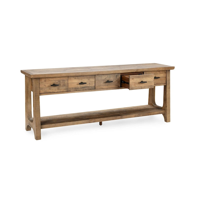 Reclaimed Pine Console Table with Shelf and Drawers