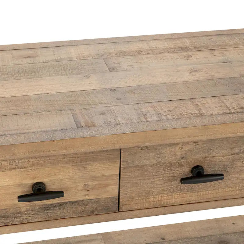 Reclaimed Pine Console Table with Shelf and Drawers