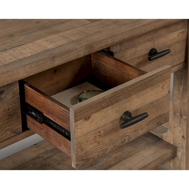 Reclaimed Pine Console Table with Shelf and Drawers