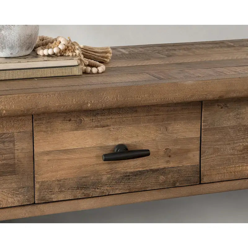 Reclaimed Pine Console Table with Shelf and Drawers
