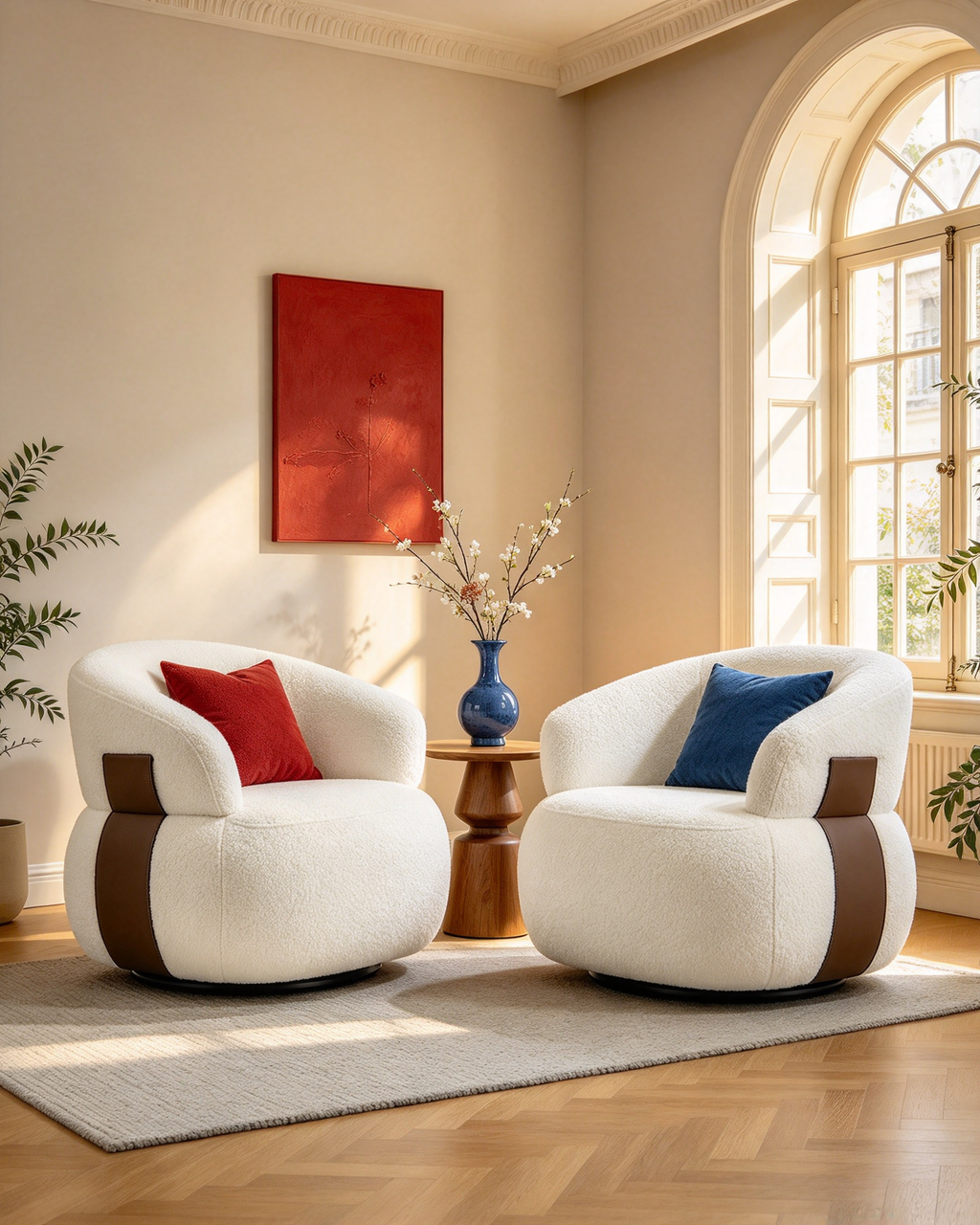 33W 360° Swivel Modern Barrel Accent Chair, Set of 2