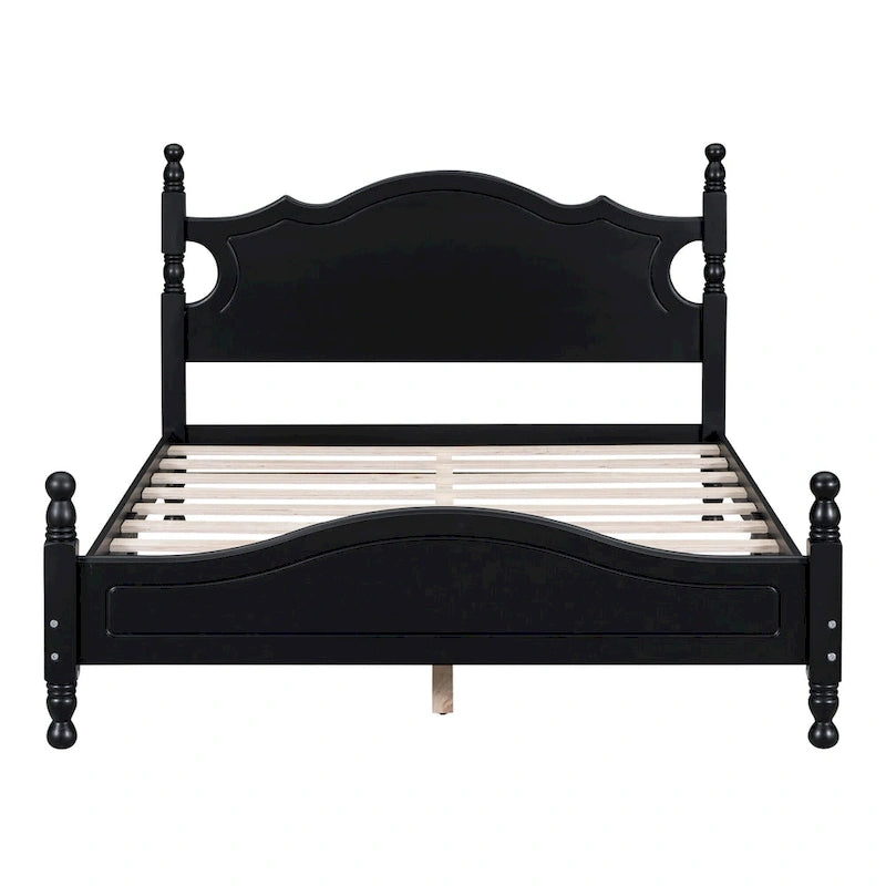 Full Size Black Wood Retro Design Platform Bed