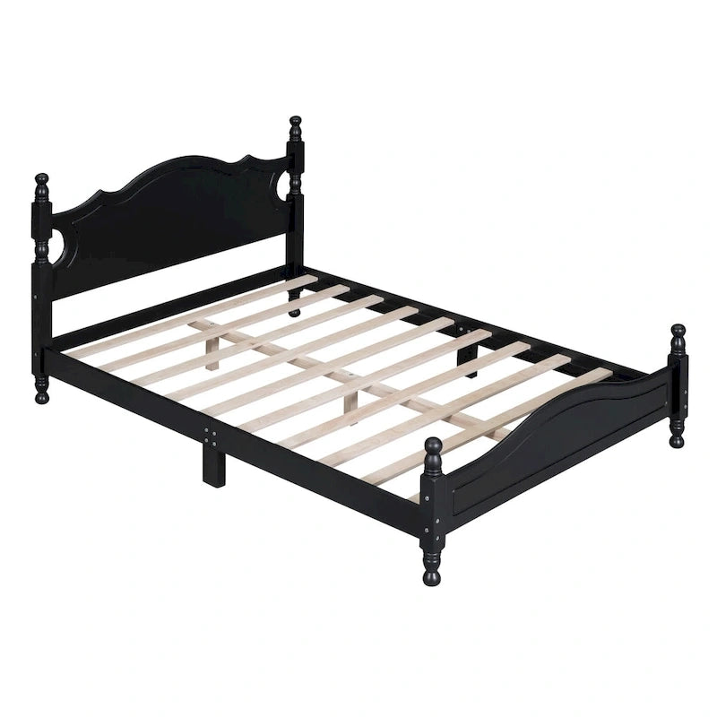 Full Size Black Wood Retro Design Platform Bed
