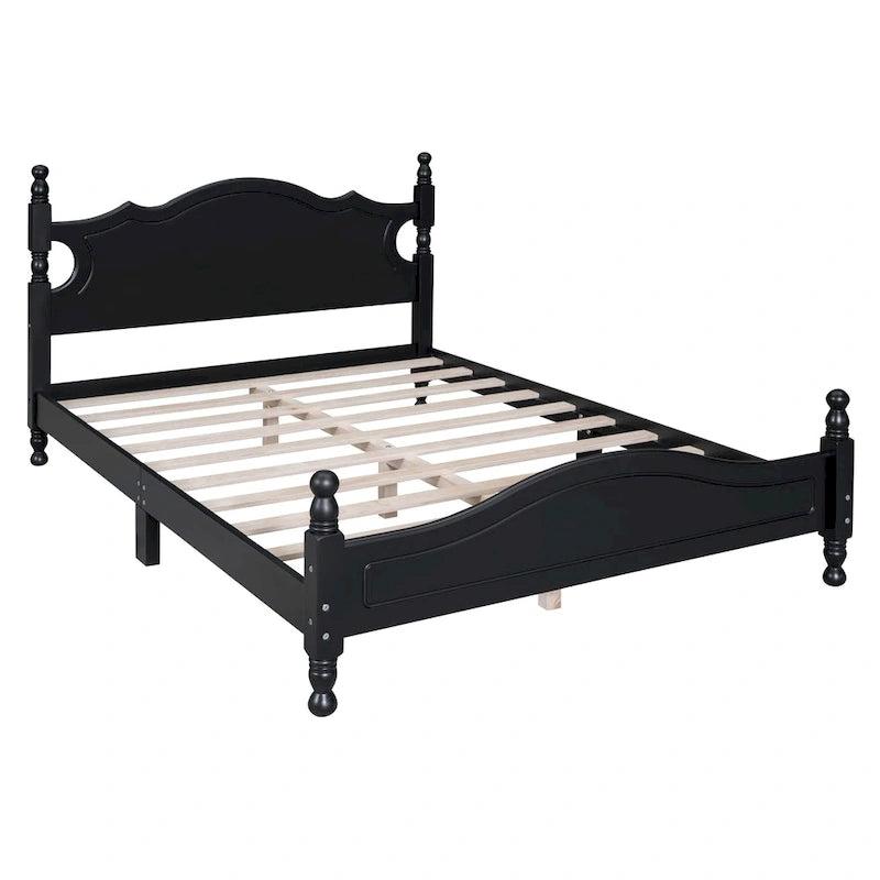 Full Size Black Wood Retro Design Platform Bed