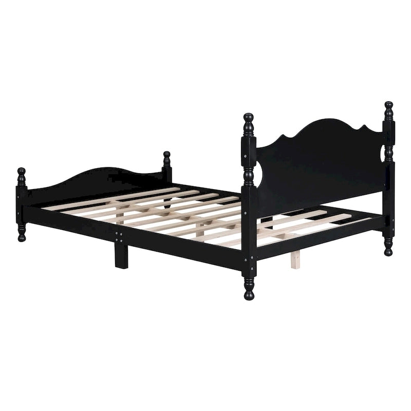 Full Size Black Wood Retro Design Platform Bed