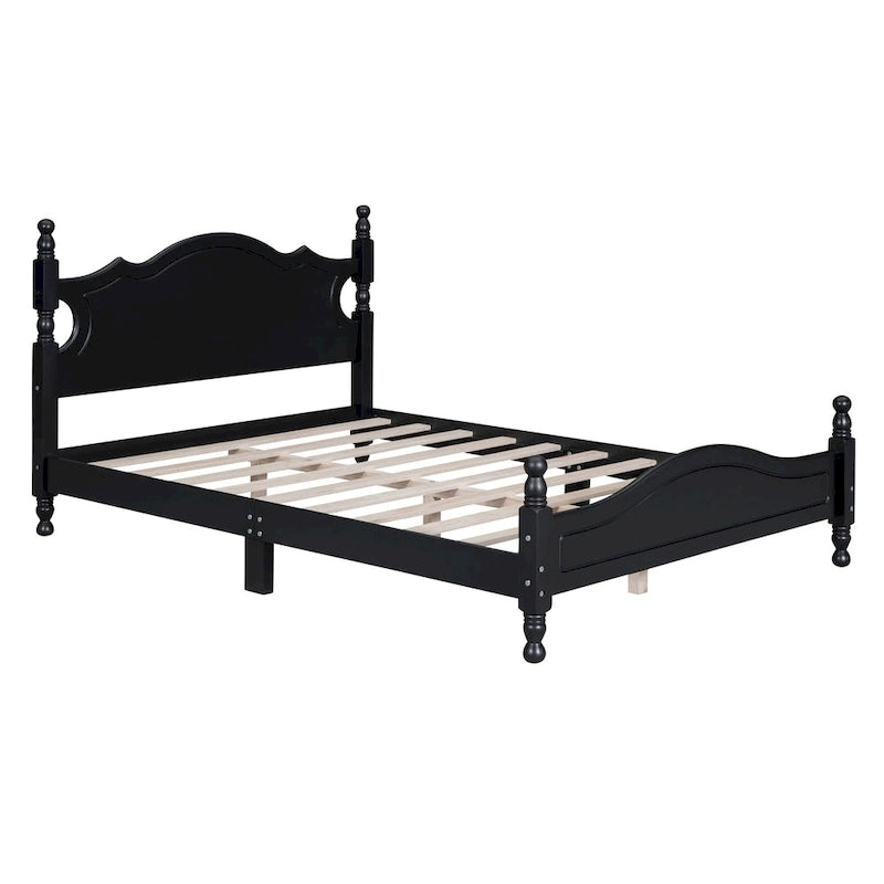 Full Size Black Wood Retro Design Platform Bed