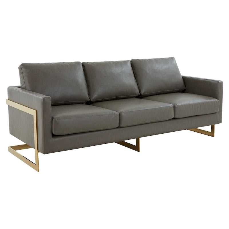 Modern Upholstered Leather Sofa with Gold Frame, 83"