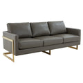 Modern Upholstered Leather Sofa with Gold Frame, 83"
