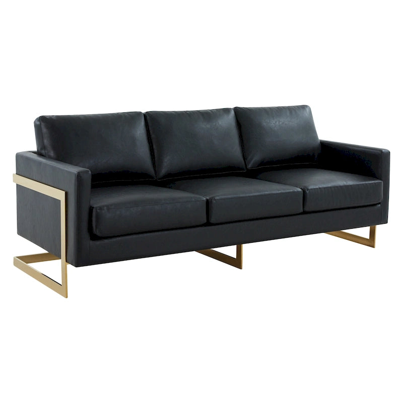 Modern Upholstered Leather Sofa with Gold Frame, 83"