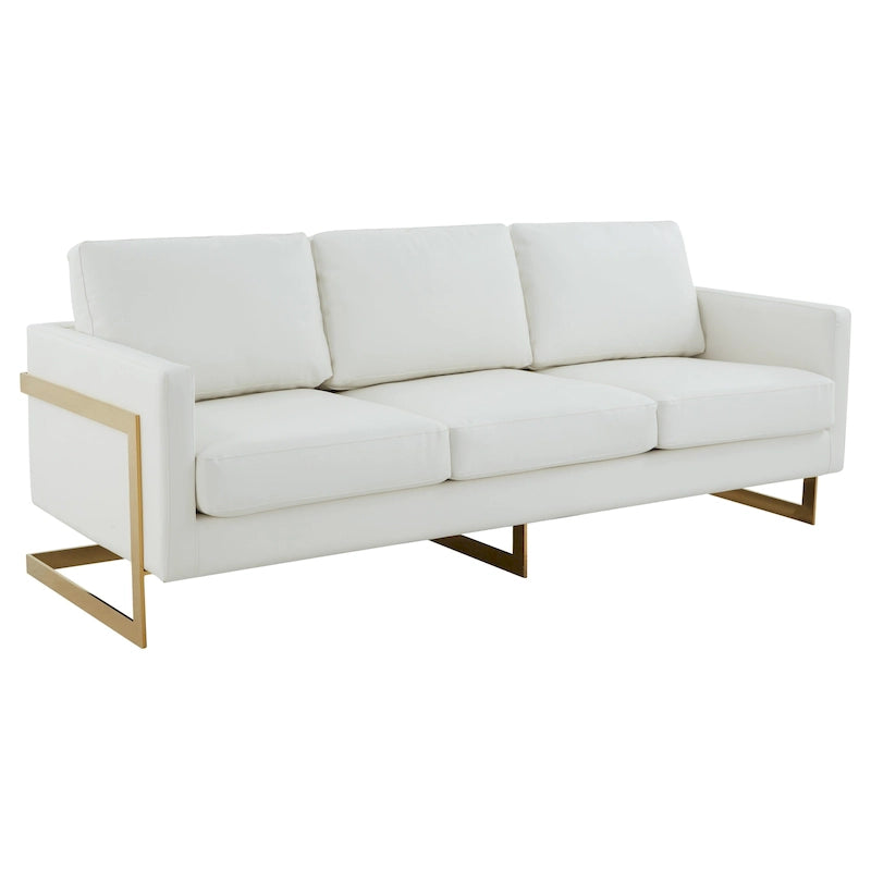 Modern Upholstered Leather Sofa with Gold Frame, 83"