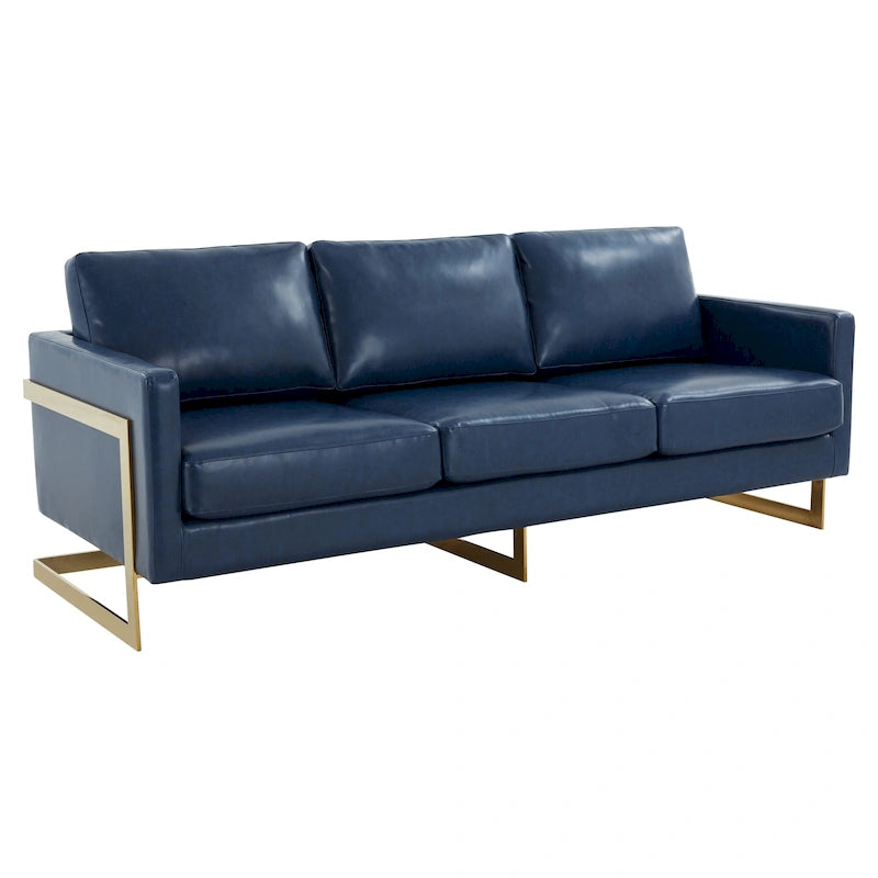 Modern Upholstered Leather Sofa with Gold Frame, 83"