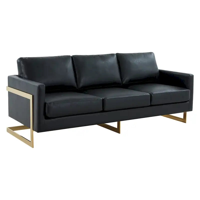 Modern Upholstered Leather Sofa with Gold Frame, 83"