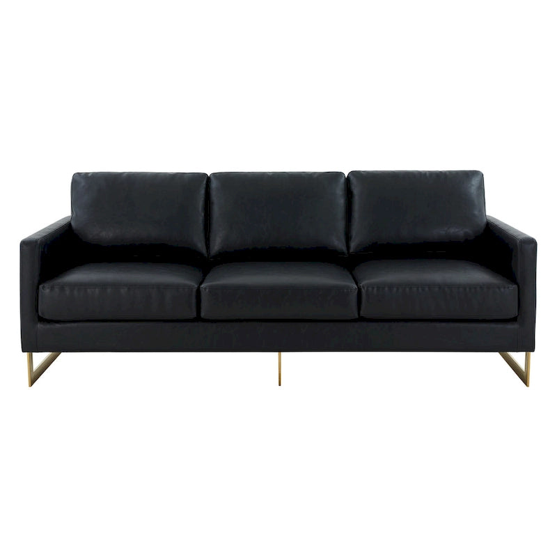 Modern Upholstered Leather Sofa with Gold Frame, 83"