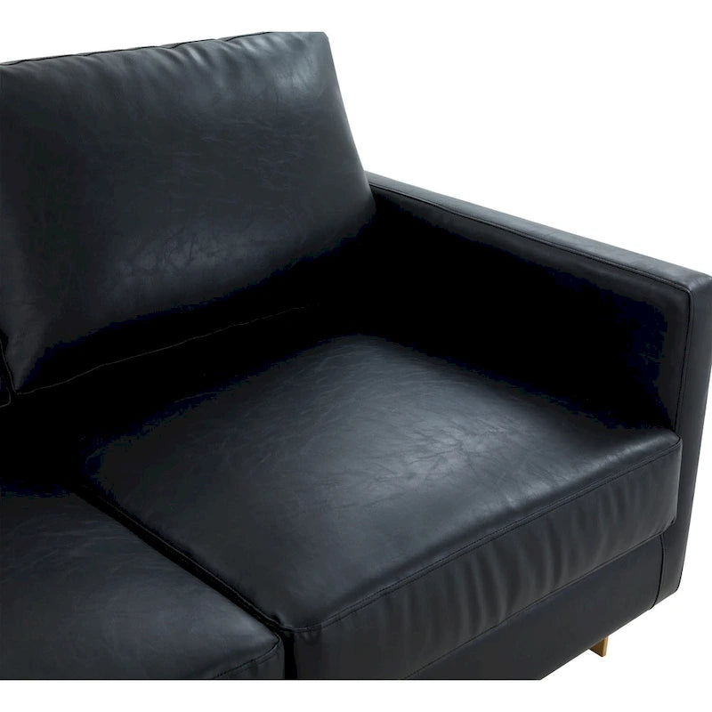 Modern Upholstered Leather Sofa with Gold Frame, 83"