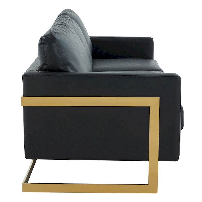 Modern Upholstered Leather Sofa with Gold Frame, 83"