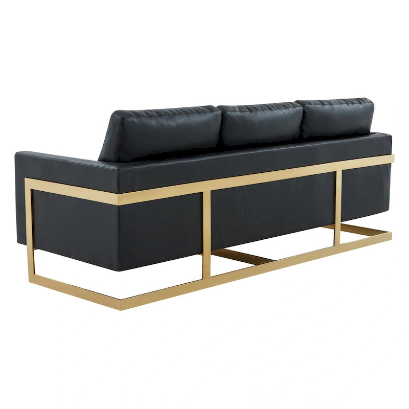Modern Upholstered Leather Sofa with Gold Frame, 83"