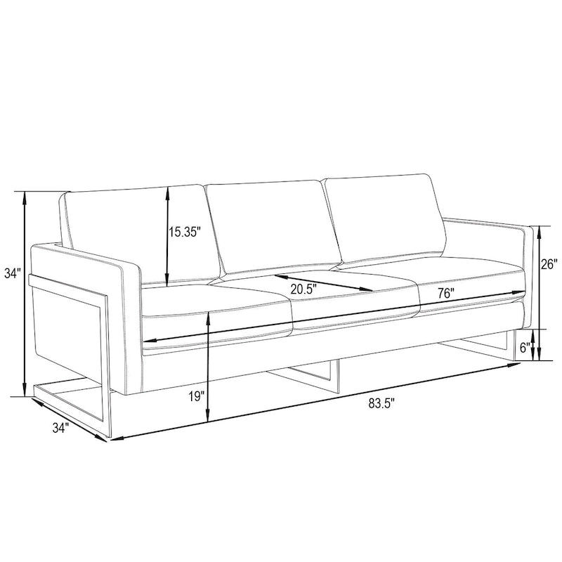 Modern Upholstered Leather Sofa with Gold Frame, 83"