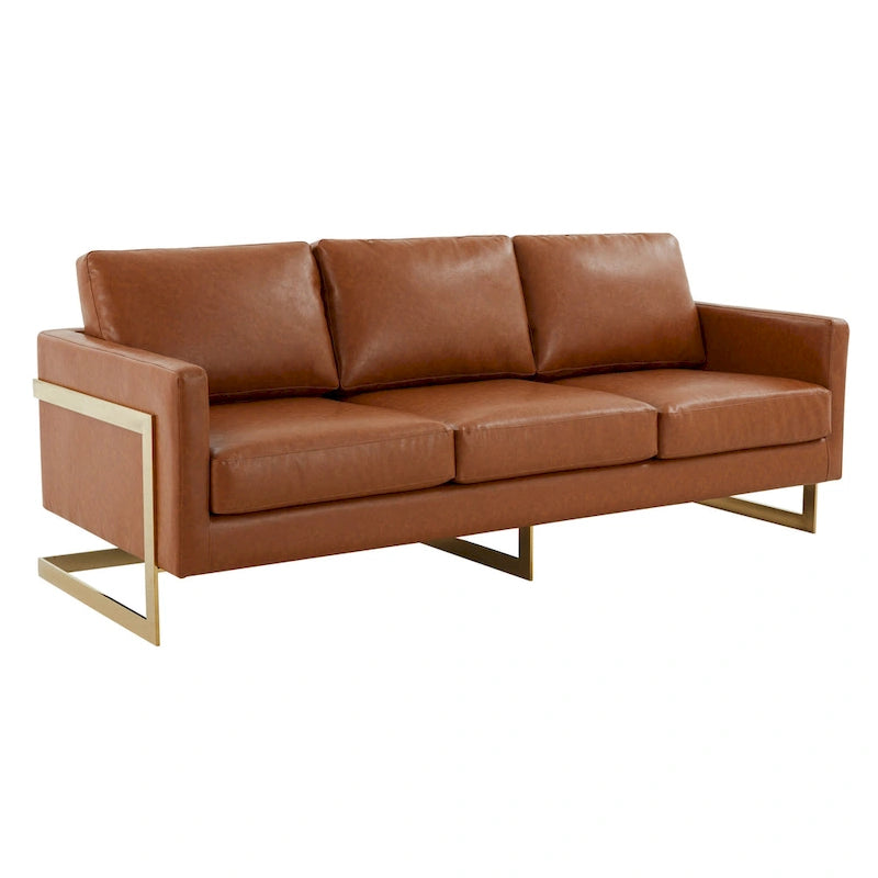 Modern Upholstered Leather Sofa with Gold Frame, 83"