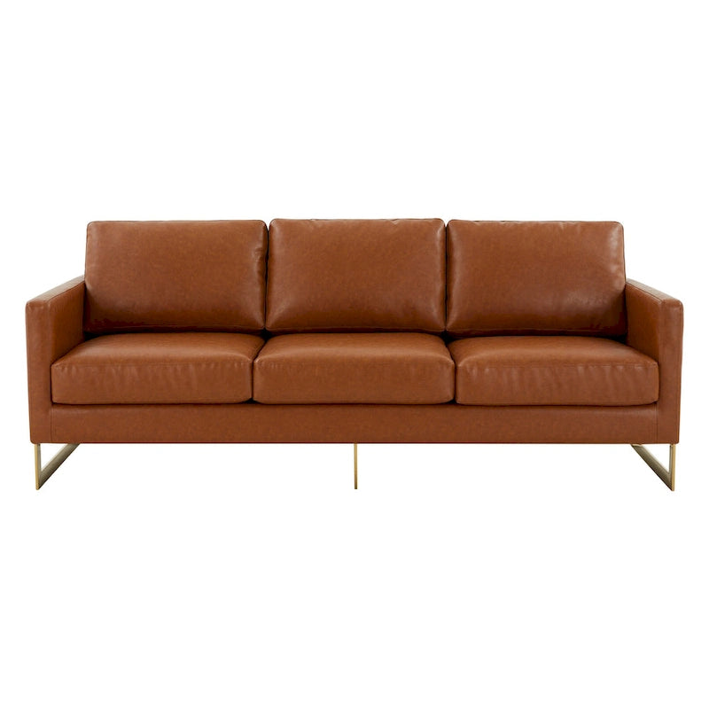 Modern Upholstered Leather Sofa with Gold Frame, 83"