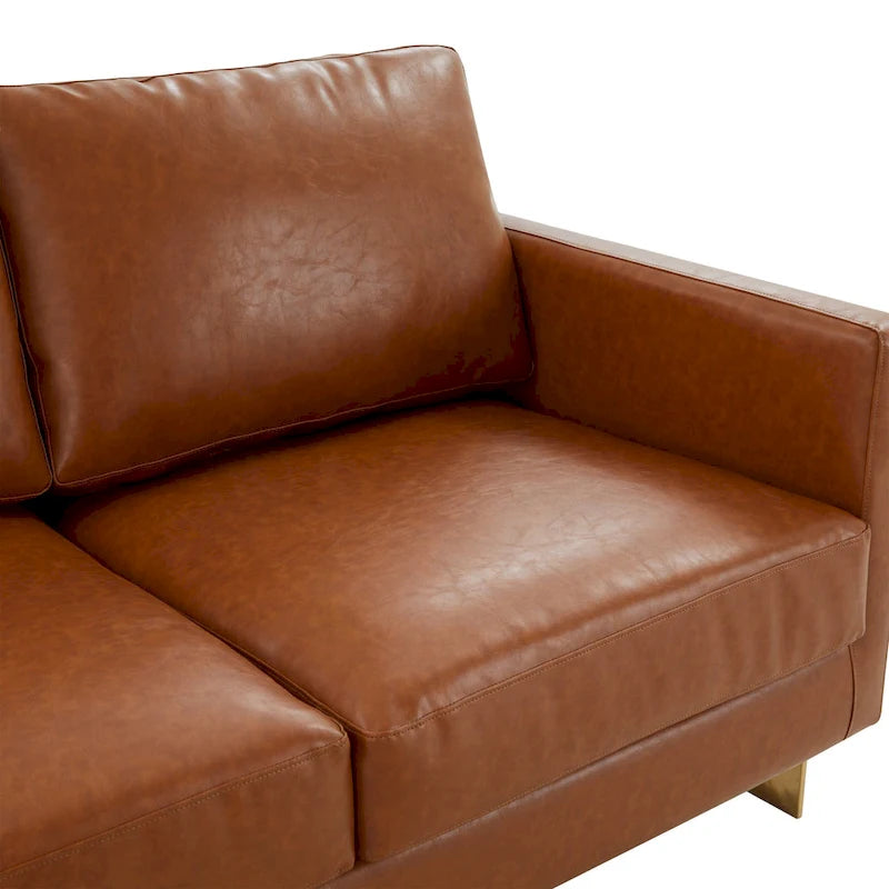 Modern Upholstered Leather Sofa with Gold Frame, 83"