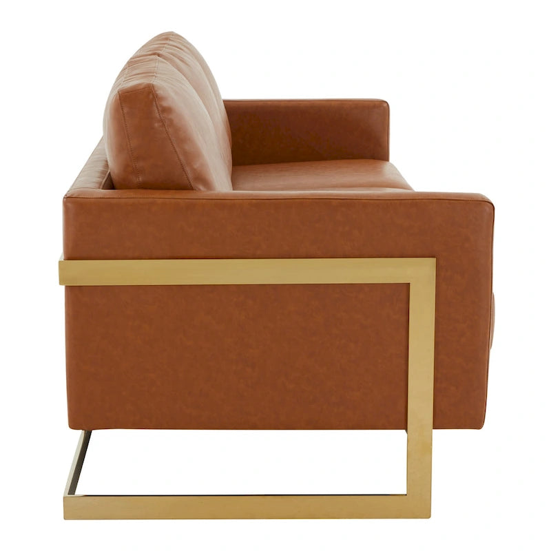 Modern Upholstered Leather Sofa with Gold Frame, 83"