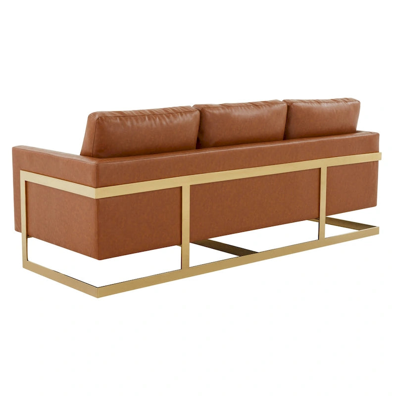 Modern Upholstered Leather Sofa with Gold Frame, 83"