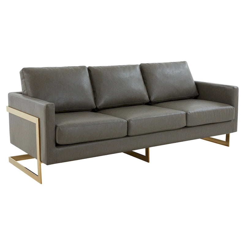 Modern Upholstered Leather Sofa with Gold Frame, 83"