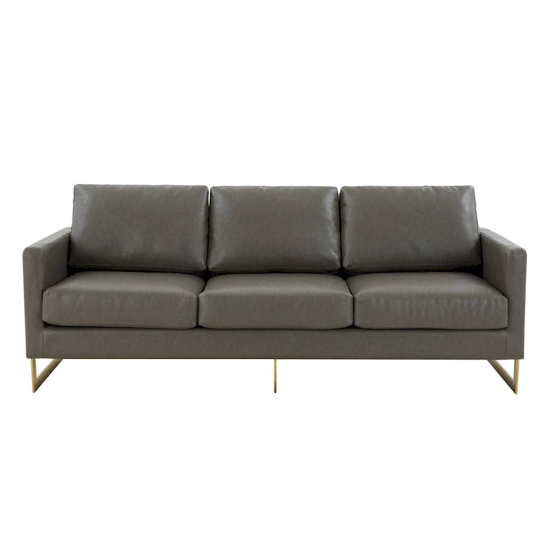 Modern Upholstered Leather Sofa with Gold Frame, 83"