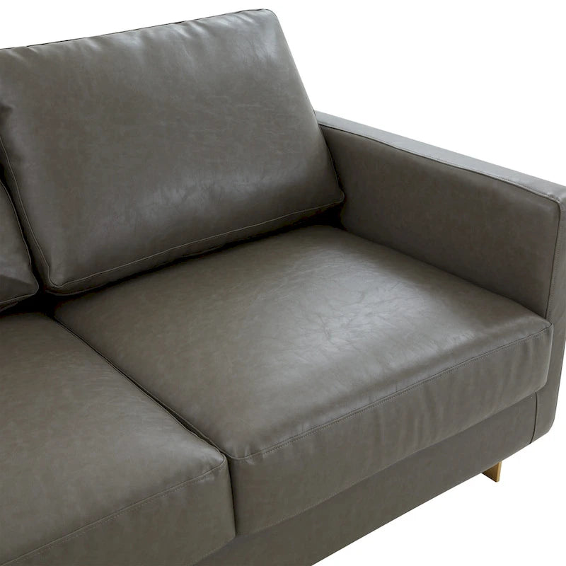 Modern Upholstered Leather Sofa with Gold Frame, 83"