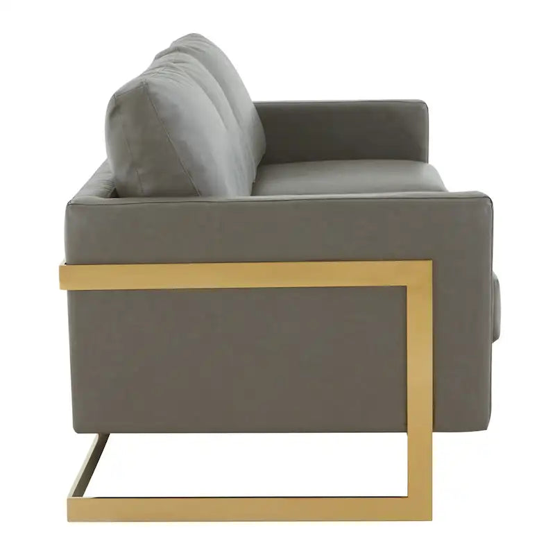 Modern Upholstered Leather Sofa with Gold Frame, 83"