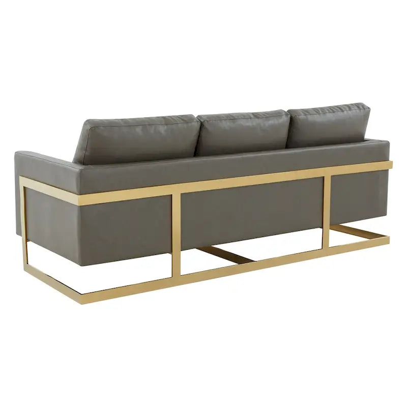 Modern Upholstered Leather Sofa with Gold Frame, 83"