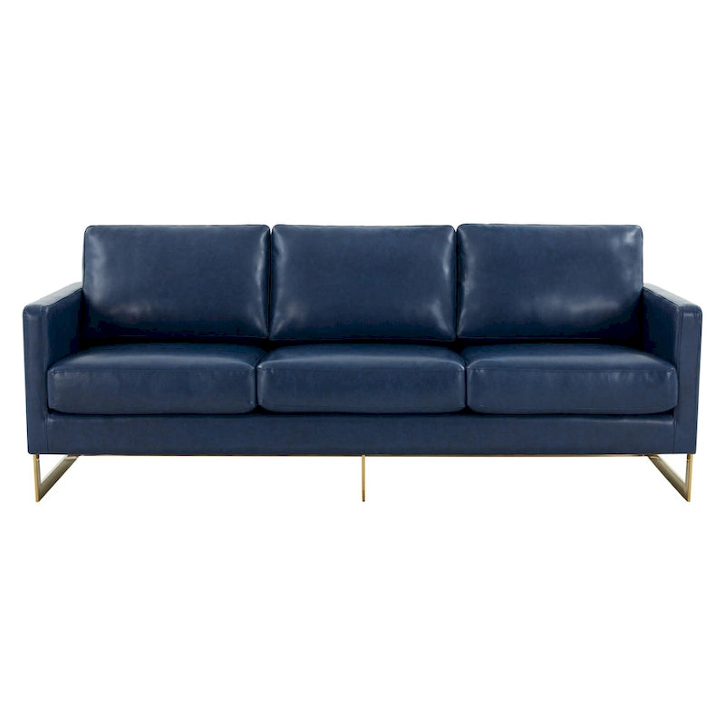 Modern Upholstered Leather Sofa with Gold Frame, 83"