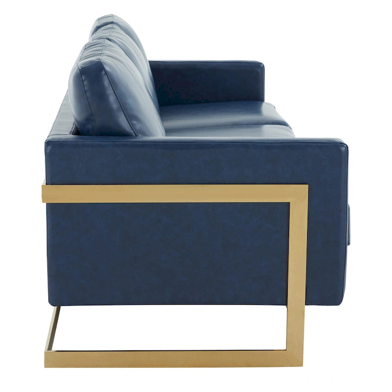 Modern Upholstered Leather Sofa with Gold Frame, 83"