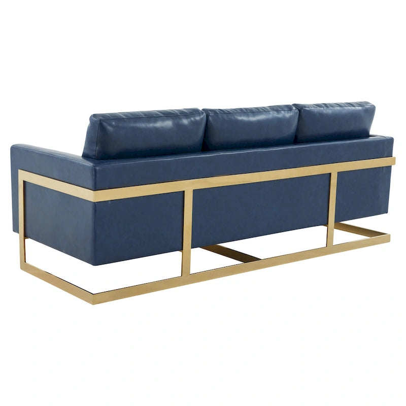 Modern Upholstered Leather Sofa with Gold Frame, 83"