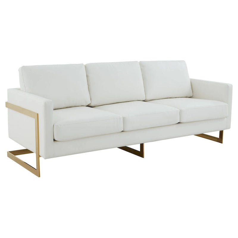 Modern Upholstered Leather Sofa with Gold Frame, 83"